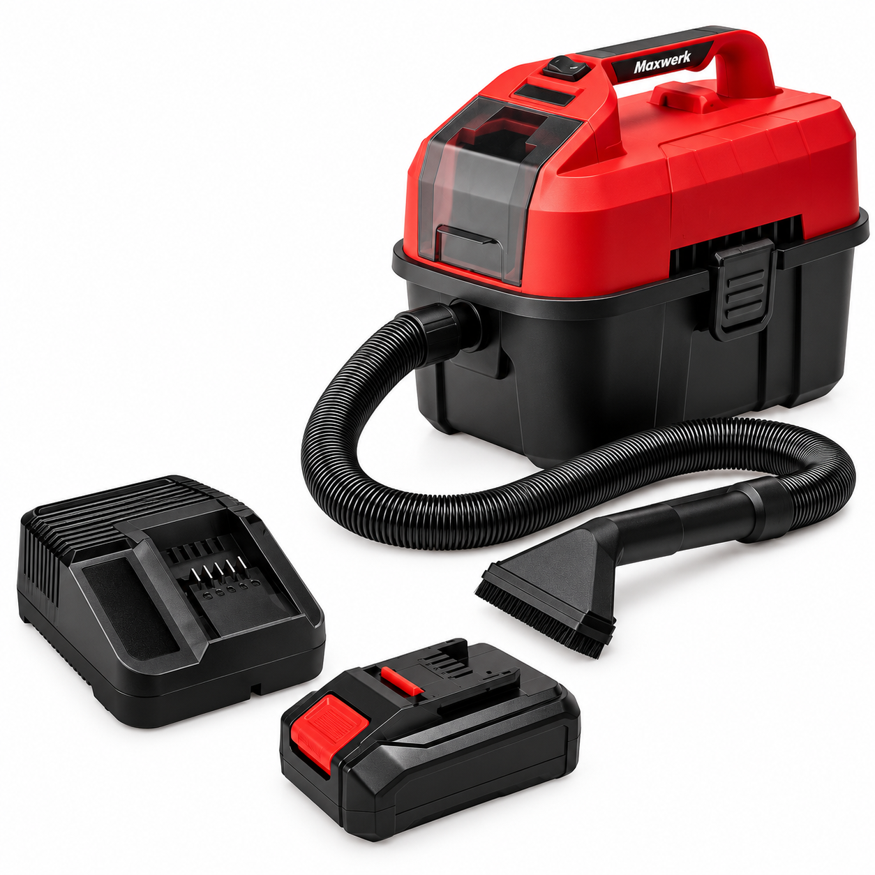 Red-and-Black Cordless Wet_Dry Vacuum Set Akku-Staubsauger Maxwerk PXC TE-VC 18/10 Li + 1Akb 2,5 Ah + ZU – Bild 1